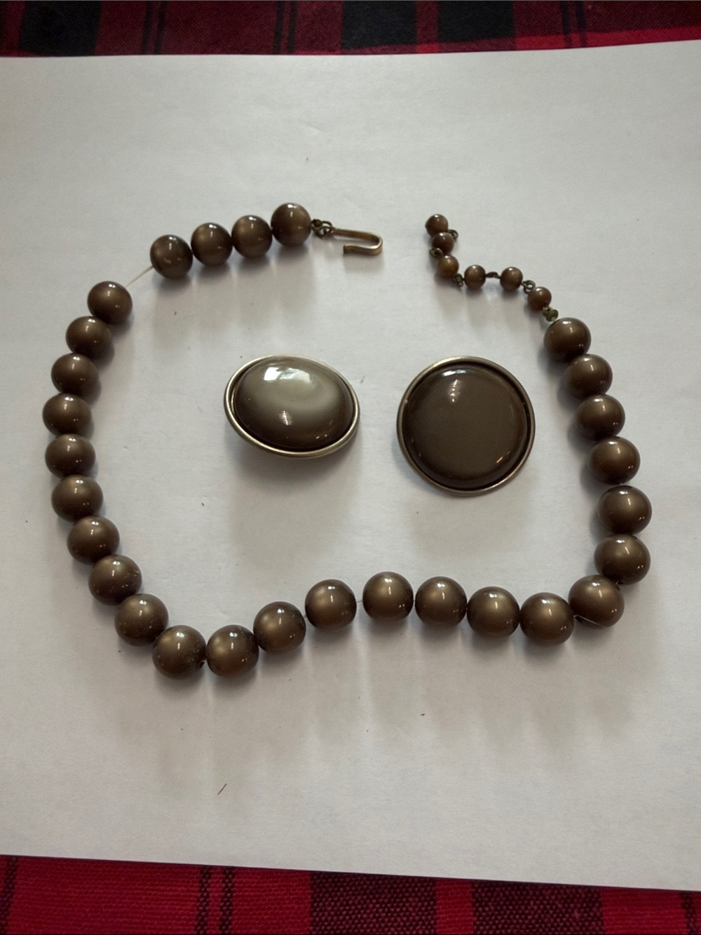 Vintage Classic Brown Bead Necklace and Clip-On Earrings Set